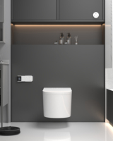 WC intelligent mural avec siège chauffant, panneau LED, chasse automatique, en céramique allongée, gain de place, pour salles de bain, hôtels, villas, siphon en P inclus