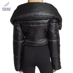 YuFan Casaco de lapela preto com penas de pato de ganso para mulheres, parka curta brilhante personalizada para mulheres, novo design