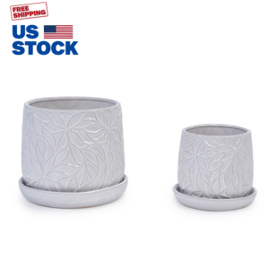 กระถางเซรามิก Mdj ชุด 2 ใบ สีดำเงา ทรงกลม พร้อมจานรอง สำหรับใช้ในบ้าน สวน ทั้งภายในและภายนอกอาคาร - Product Image 1