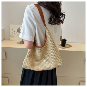 Bolso de playa para mujer, superventas, bolsos tejidos portátiles populares, bolso de hombro tejido de paja a la moda, bolso de mano para mujer, 2 unidades - Product Image 3