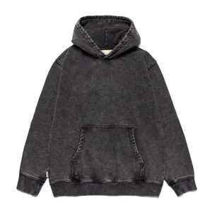 Özel logo vintage stil konfeksiyon boyalı ağır düz hoodie siyah asit yıkanmış donatılmış hoodies