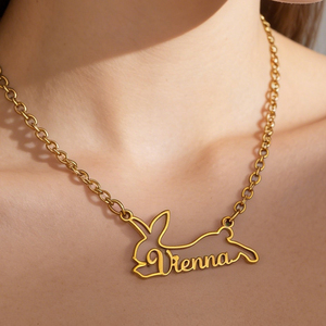Nouveau Collier Personnalisé avec Pendentif Prénom en Acier Inoxydable Plaqué Or, Bijou Lettre Personnalisée, Design Animal Chien, Pendentif Mots Creux - Product Image 1