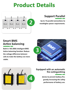 Disponibilità EU: Sistema di accumulo energetico da 16 kWh 51.2V 314Ah con bilanciatore attivo integrato da 5A + estintore + BMS da 200A - Product Image 3