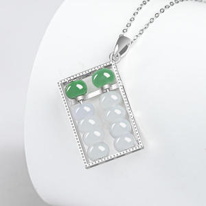 Colgante de Ábaco de Jadeíta Natural con Incrustaciones de Plata S925, Accesorios de Moda para Mujer, Certificado de Tasación de Joyería D011 - Product Image 3