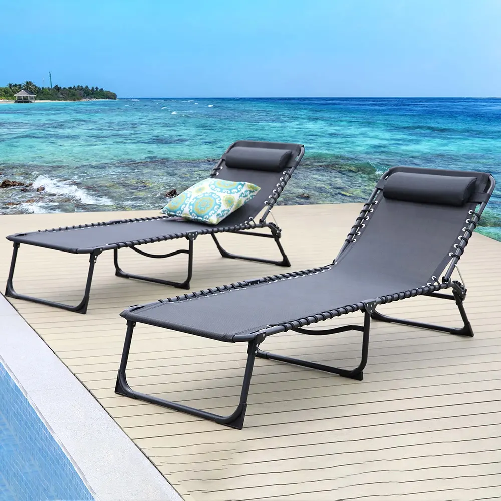 Espreguiçadeira de praia luxuosa, espreguiçadeira de praia com almofada, dobrável, ajustável, para relaxar, para áreas externas, praia, com travesseiro