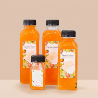 Bouteilles de jus en plastique PET carrées françaises de 16 oz avec bouchons noirs inviolables, contenants transparents de 500 ml pour jus pressé à froid