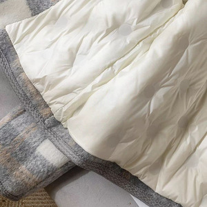 Women's Gray White Checkered Wool Coat Full Sleeve A Shape Warm Casual Outerwear Autumn Winter 2025 - Product Image 4