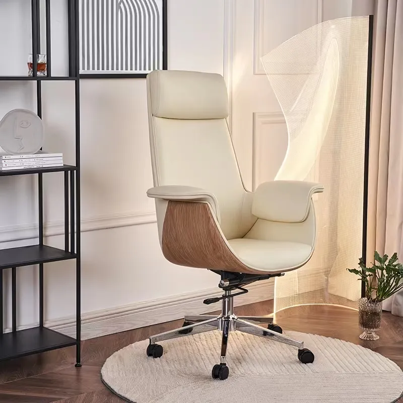 Popüler pod ofis koltuğu temiz tasarım bej ergonomik koltuk ve üst tahıl deri