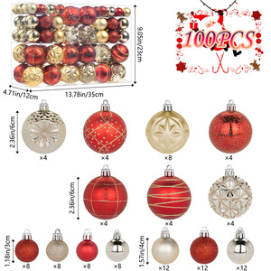 100 pièces <span class=keywords><strong>de</strong></span> boules <span class=keywords><strong>de</strong></span> Noël rouges <span class=keywords><strong>de</strong></span> haute qualité, décorations d'arbre pré-électroplaquées, pendentifs pour mariage <span class=keywords><strong>et</strong></span> fête, incassables <span class=keywords><strong>et</strong></span> lumineuses - Product Image 3