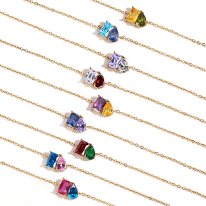 Kalung Batu Kelahiran Ganda 12 Bulan Minimalis EManco, Rantai O Warna Emas Bahan Stainless Steel untuk Pemakaian Sehari-hari Dropshipping - Product Image 6
