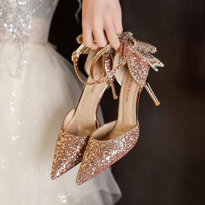 Chaussures à talons aiguilles sexy pour femme, à bout pointu, à paillettes, pour mariage et soirée, 6,5 cm/8,5 cm - Product Image 2