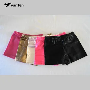 Shorts de cintura elástica para prática de dança, bermudas brilhantes, metálicas, para dança