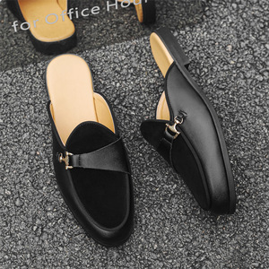 New Men's Comfortable Solid Summer Soft PU Wedding Shoes <b>Flat</b> Slip-On Backless Casual Mules Half Loafers Office & Career - Product Image 5