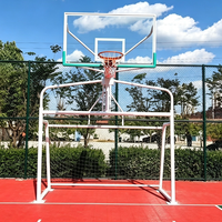 Support mobile 2-en-1 pour panier de basket et but de football en métal avec panneau arrière en verre trempé pour terrains de sport extérieurs et scolaires