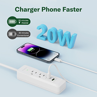 Stop Kontak Ekstensi 13A, 125V, 2 Stop Kontak dengan Port Pengisian Cepat USB-A & USB-C PD20W, Soket Standar AS dengan Lampu LED