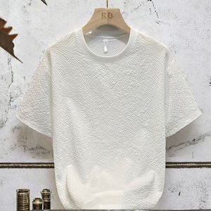 Camiseta de Verano 2025 para Hombre, Cuello Redondo, Manga Corta, Formal, Lisa, Textura Seersucker, Diseño Europeo, Ecológica, Transpirable y de Secado Rápido - Product Image 3