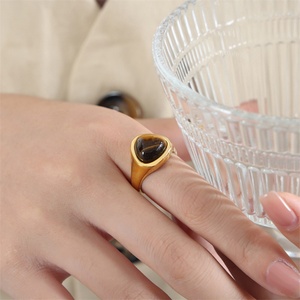 Anillo de Piedra Natural de Acero Inoxidable Fino y Elegante, Anillos de Piedra Ojo de Tigre Dorados para Mujer - Product Image 5