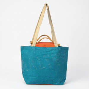 Lowellcraft Teal Canvas Shopping <b>Bag</b> with Orange Lining Long Handles Small Size Dot Pattern Shoulder Tote Delhi for Groceries - Product Image 1