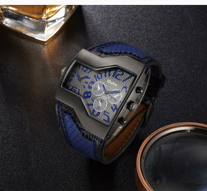 Oulm-relojes de doble <span class=keywords><strong>horario</strong></span> para hombre, de cuarzo japonés, con correa de cuero, gran oferta, 1220 - Product Image 3