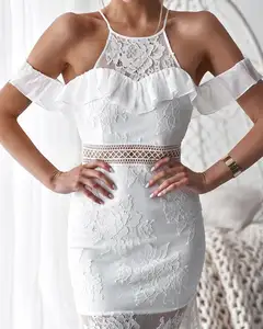 Summer Fashion ruffled sexy strapless slim lace dress women's white cool dress for garment display