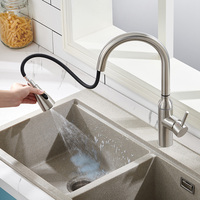 Robinet de cuisine commercial multifonction à jet puissant, cartouche céramique, douchette extractible à arc élevé