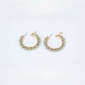Fashion Green Beaded Hoop <b>Earrings</b> for Women Hoop <b>Earrings</b> Trendy <b>Handmade</b> Jewelry - Product Image 2