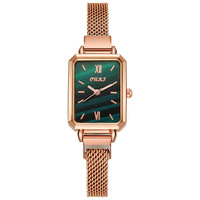 Montre Femme Chic Style Vintage Vente en Gros Petite Montre Carrée à Cadran Vert Mouvement Quartz