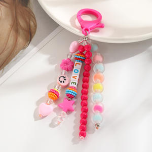 Porte-clés tendance avec pendentif, cordon de téléphone, visage souriant, lettres <span class=keywords><strong>LOVE</strong></span>, décorations perlées, cadeau idéal pour meilleure amie, accessoires mignons pour sac à dos - Product Image 1