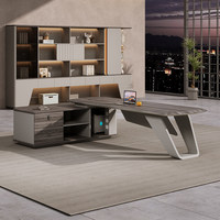 Bureau de direction de luxe E0-grand, ensemble de table moderne en noyer pour PDG, mobilier d'élite pour PDG avec armoire de rangement