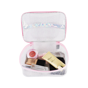 custom Holographic PU Cosmetic Case With Alligator Pattern Zipper Closure Soft Handle Medium Size Lovely Style <b>Makeup</b> <b>Storage</b> - Product Image 3