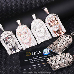 Plata de Ley 925 sólida con formas elegantes GRA, diamantes, moissanita, figura helada, colgantes de moissanita de Jesús para collar - Product Image 6