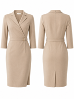 Robes de travail sur mesure OEM ODM à marque privée pour femmes, robe portefeuille de bureau, coupe ajustée, tenue professionnelle formelle