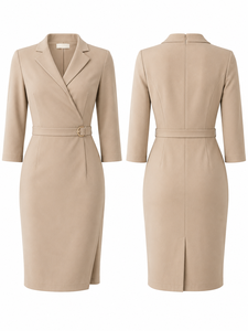 Vestidos de Trabajo Personalizados OEM ODM de Marca Privada para Mujer, Vestido Cruzado de Oficina, Corte Entallado, Ropa Formal Profesional para Negocios - Product Image 2