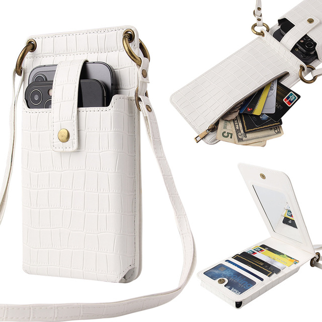 Stylish Embossed Crocodile Leather Fashionable Womens Mini Multifunctional Crossbody Mobile Phone Holder Card Wallet Pouch Bag