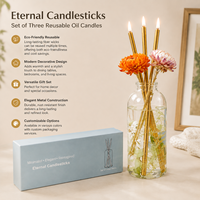 Ensemble de bougies éternelles 3 pièces, bougeoirs en métal doré, bougies à huile rechargeables sans fumée, boîte cadeau pour la décoration de table à la maison
