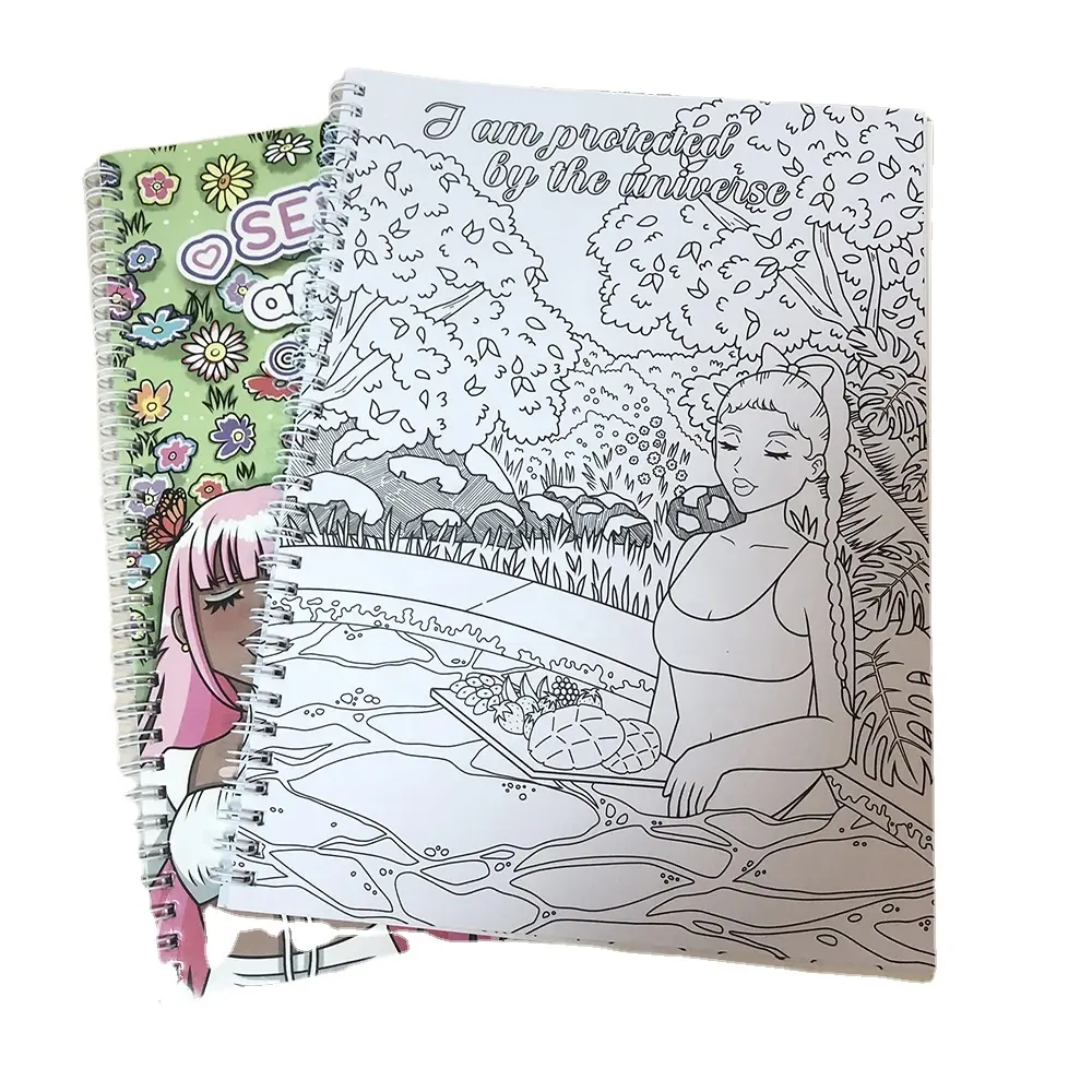 Nouveau design, impression de livres de coloriage, couverture souple, impression de livres en spirale, personnalisée pour enfants et adultes