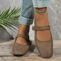 Vente en gros directe usine 2026 – Chaussures plates Mary Jane en lin tissé pour femme, bout carré, bride à boucle réglable, décontractées pour la marche quotidienne