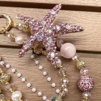 Cadena de lujo con cuentas y diamantes de imitación en forma de estrella para teléfono móvil, llavero metálico para coche, colgante para teléfono móvil, cadena para bolso, personalizable
