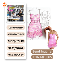 Robe de soirée rose sans manches, ceinturée, à sequins, conçue sur mesure, avec ourlet en plumes, mini-robe de soirée à sequins 7892