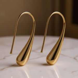 Orecchini a cerchio a goccia d'acqua E2742 neri e placcati oro su argento, design minimalista, unisex, per tutti i giorni - Product Image 2