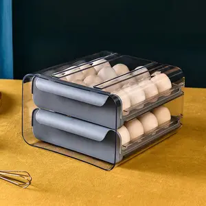 Frigorífico Egg Storage Organizer Egg Holder para 2-Layer Drawer Type Empilhável Armazenamento Bins Clear Plastic Egg Holder