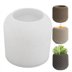 Silicone Cylindrical <b>Mold</b> Grid Pattern Eco-Friendly Candle Holder Planter Pot Set 1 Piece - Product Image 2
