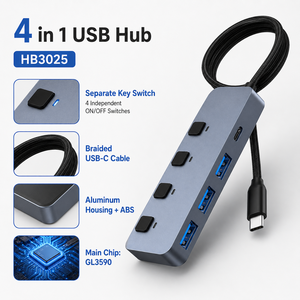 Hub USB 3.2 Gen 2 10 Gbps 4 <span class=keywords><strong>en</strong></span> 1 <span class=keywords><strong>en</strong></span> aluminium avec interrupteurs d'alimentation individuels, 1 port USB C et 3 ports USB A - Product Image 4