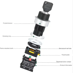 Vente chaude réinitialisation momentanée autobloquant 30mm bouton de sélection de clé interrupteur bouton poussoir interrupteur d'alimentation pour armoire de Distribution - Product Image 3
