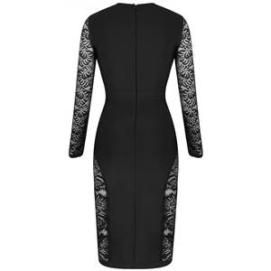 New Sexy Hollow Out Women Black Dainty paillettes impreziosito Sheer Mesh Vestidos Sexy bende di pizzo <span class=keywords><strong>abito</strong></span> <span class=keywords><strong>manica</strong></span> <span class=keywords><strong>lunga</strong></span> - Product Image 4