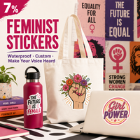Autocollants personnalisés ronds à paillettes holographiques découpés à la forme, thème féministe Girl Power, écologiques, imprimés en couleur