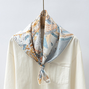 Haute qualité printemps lourd 65*65cm sergé soie carré écharpe en gros tropical léopard à pois Plaid rayé foulard en soie pour les femmes - Product Image 2