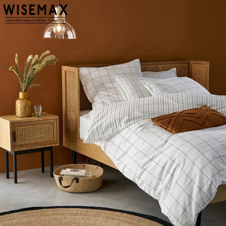 WISEMAX-muebles modernos de estilo nórdico para hotel, muebles de dormitorio, diseño simple, marco de madera, cabecero de ratán