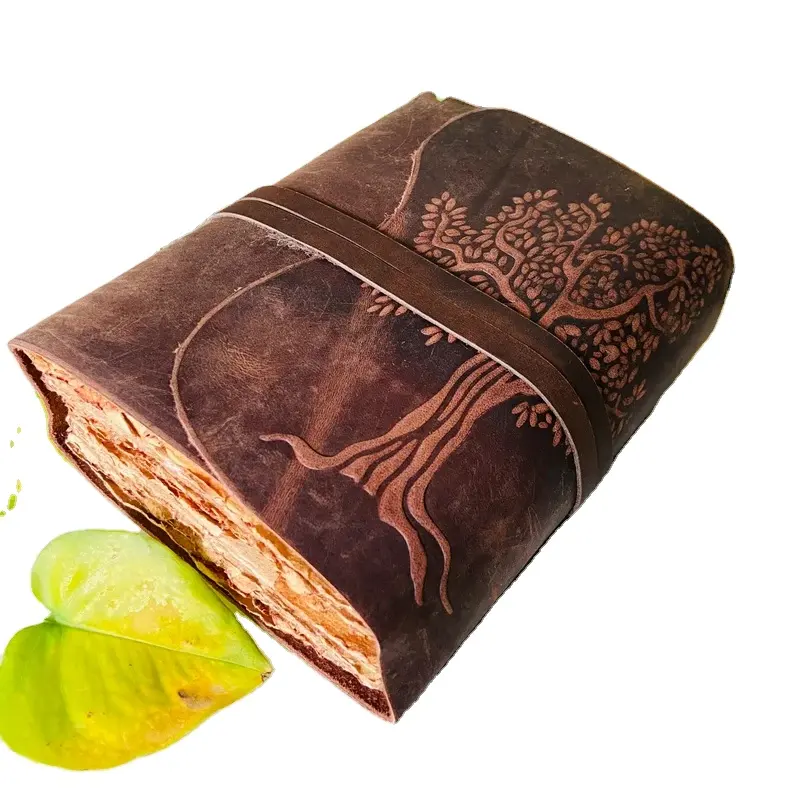 デックルエッジペーパーでエンボス加工された影の本ジャーナル空白の生命の木ヴィンテージレザージャーナルノートブック毎日裏地なし