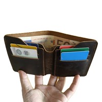 Dompet Pendek Tempat Kartu Kredit Kulit Asli Coklat Retro Vintage Pria Dompet Minimalis Kulit Sapi untuk Pria